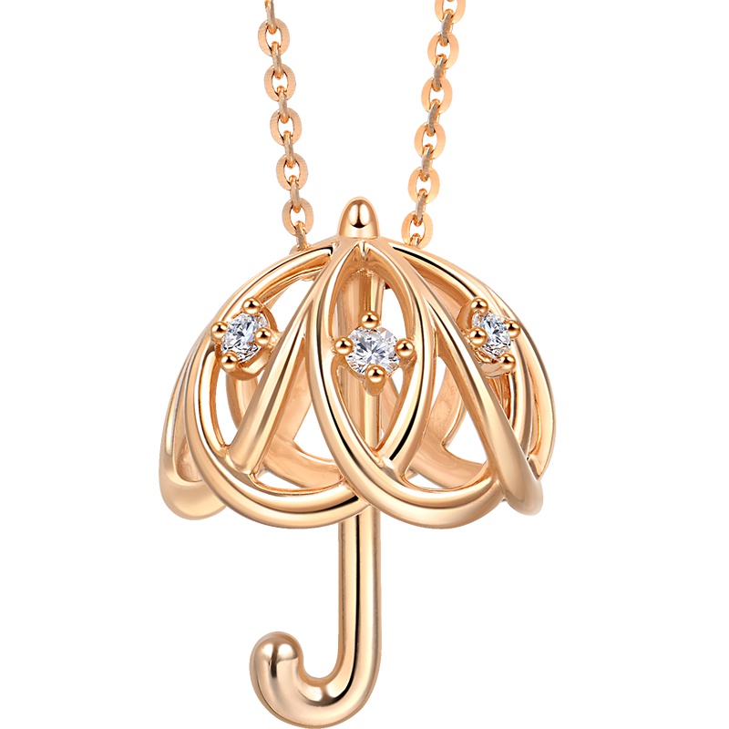 送女友周生生(CHOW SANG SANG)18K红色金Love Decode爱情密语雨伞钻石项链