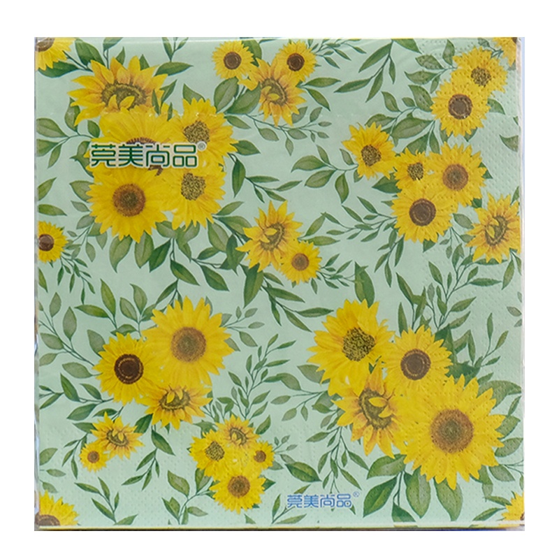 莞美尚品蒸蒸日上向日葵彩色餐巾纸原生木浆纸巾三层加厚家庭装10包