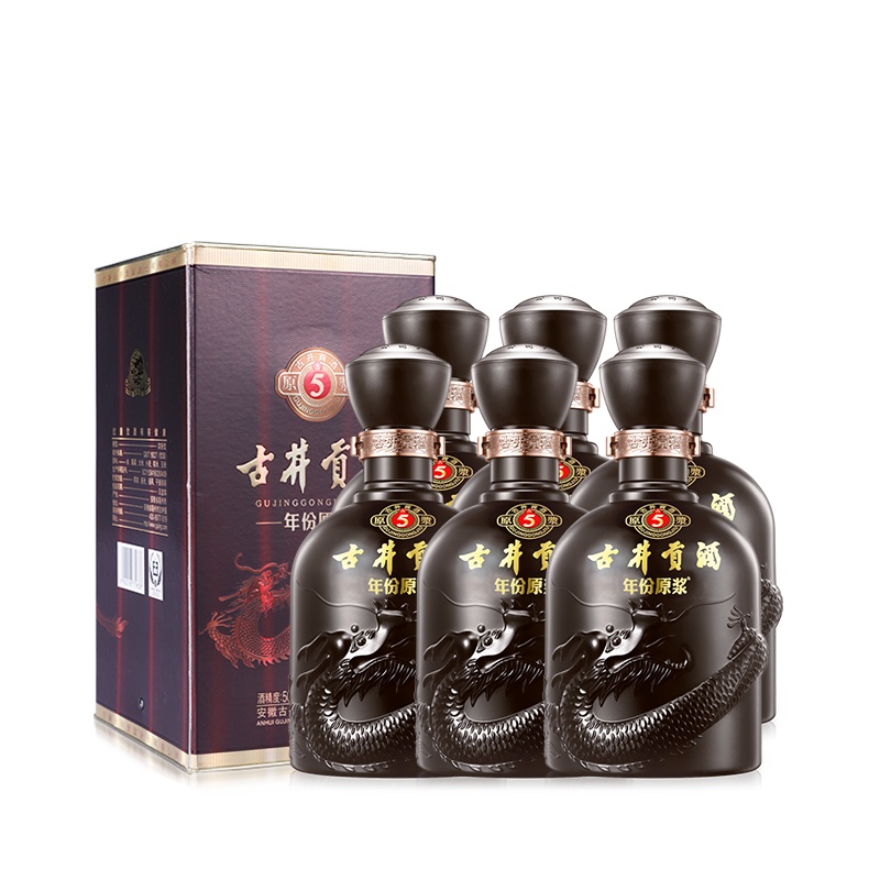 古井贡酒 年份原浆 古5 50度500ml*6瓶 浓香型白酒整箱装(内含3个手提袋)