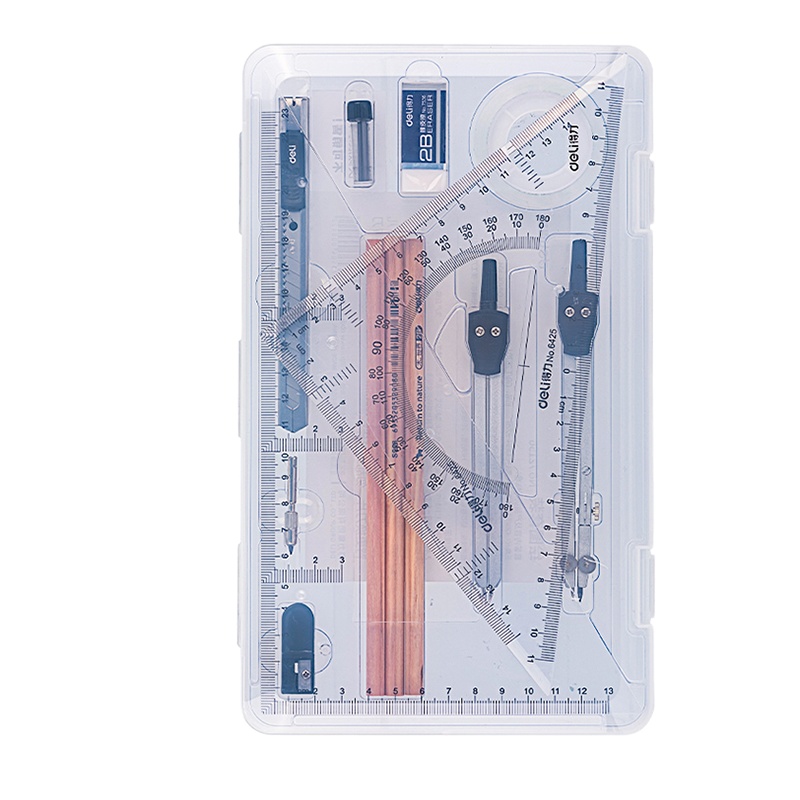 得力(deli) 72156 工程制图绘图仪 大学生机械土木建筑专业考试绘图工具 圆规尺子工具16件套