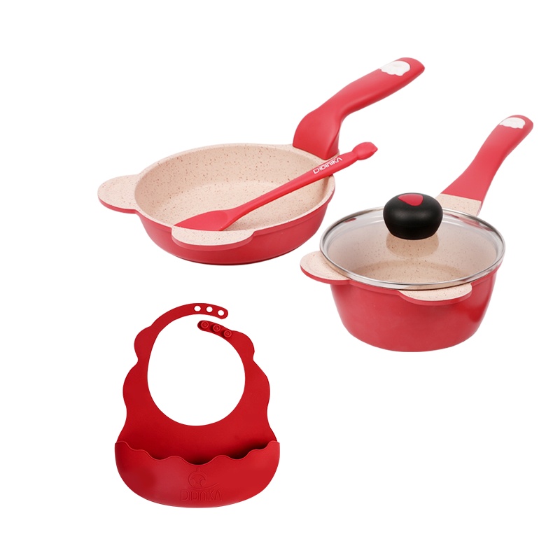 迪迪尼卡(Didinika)新品憨憨熊婴儿辅食锅宝宝蒸锅煮锅煎锅多功能一体锅 红色