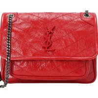 预售 圣罗兰 YSL NIKI 口盖包迷你 字母LOGO光面皮 褶皱皮 女士单肩包 533037金链银链