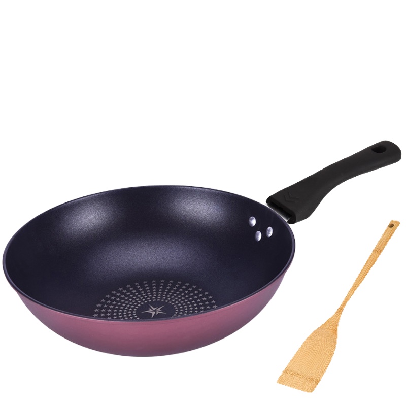 炒锅无油烟炒勺平底不粘锅燃气电磁炉适用小铁锅大马勺铁锅 32cm单把手不带盖(送竹铲) 敬平
