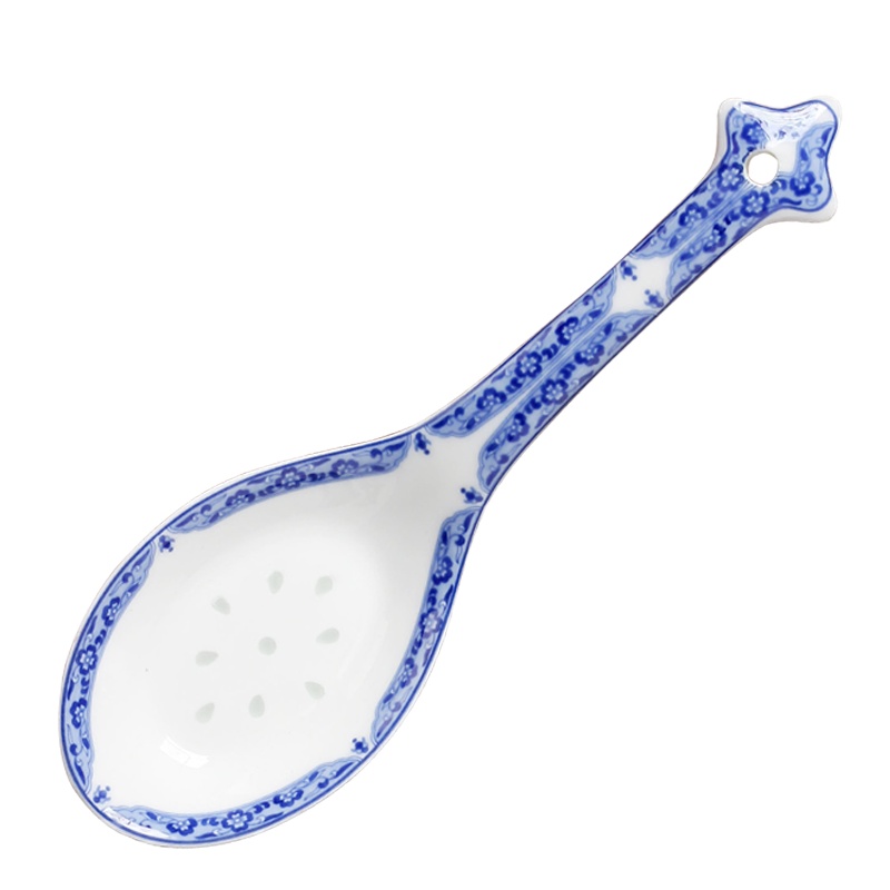 LICHEN 景德镇青花玲珑瓷器大汤勺 釉中彩清香玉陶瓷勺子中式平底大汤勺优品