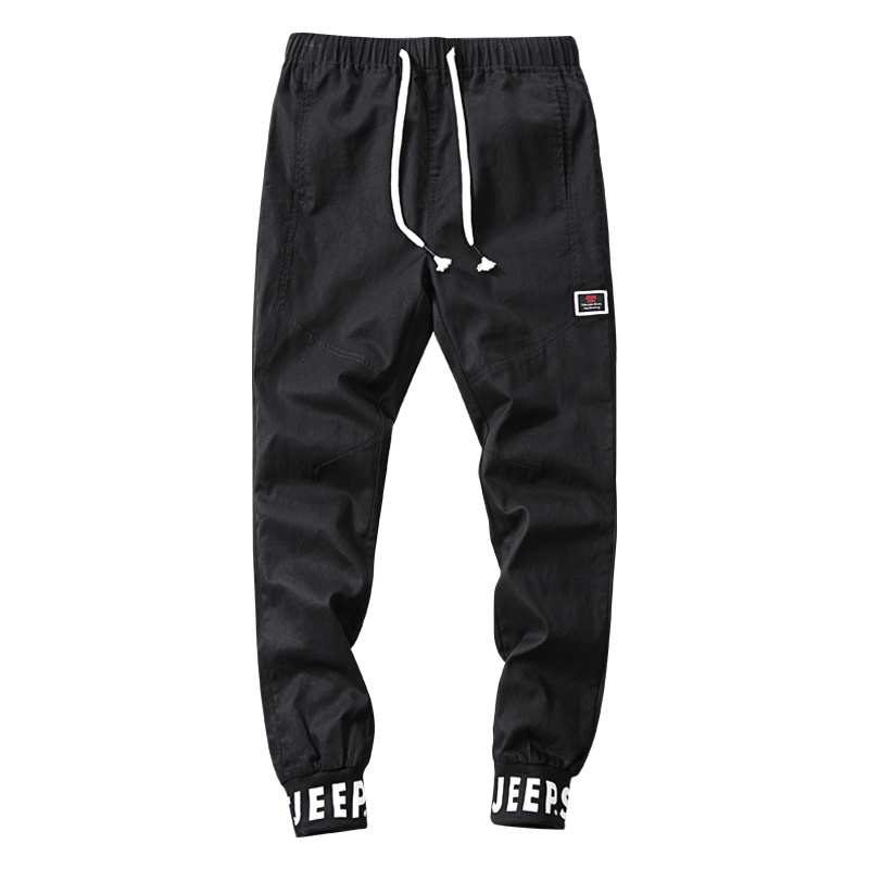 JEEP吉普2019春夏男士裤子裤韩版黑色直筒棉男装青春流行小脚大码休闲裤