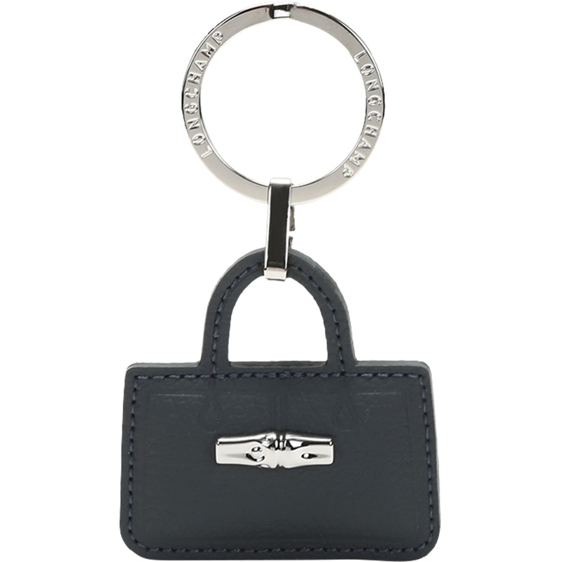 Longchamp 珑骧 女士ROSEAU系列飞行员蓝色金属配皮钥匙圈钥匙扣 6982 HPN 729