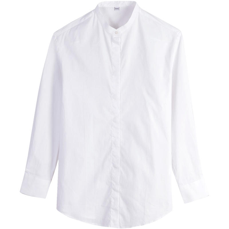 恒源祥白色长袖衬衫女春纯棉立领防晒开衫外套宽松外搭冷淡风衬衣