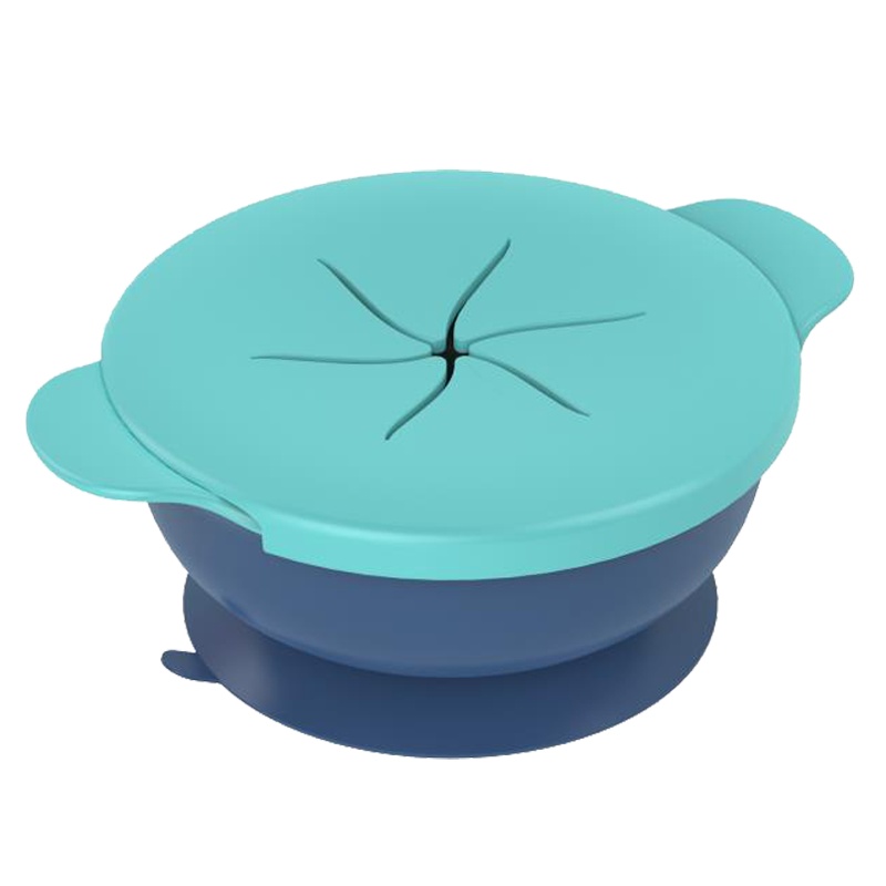 开优米(Kiuimi)儿童宝宝辅食碗餐盘盒婴童碗吃饭吸管碗防摔防烫神器三合一婴儿餐具套装 蓝色款