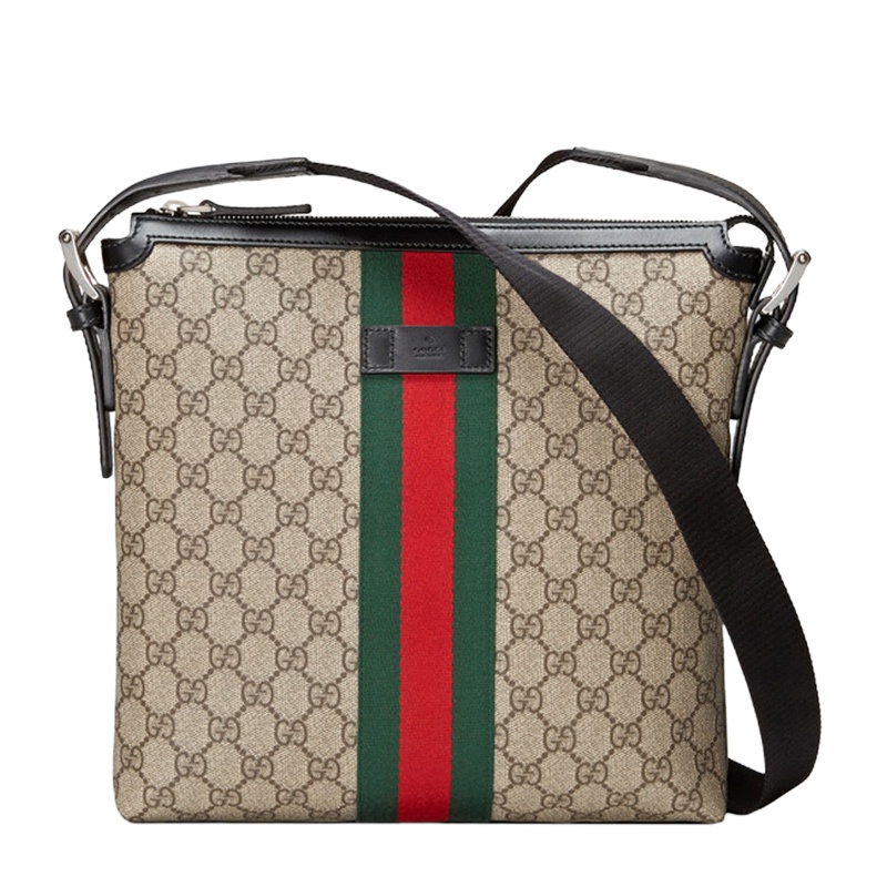 GUCCI 古驰 男士咖色饰条纹织带高级人造帆布邮差包 387111-KHNGN-9692