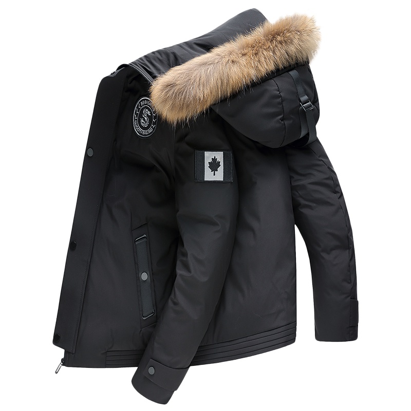 雅鹿羽绒服男短款2019新款中青年连帽貉子毛领休闲冬季外套加厚D