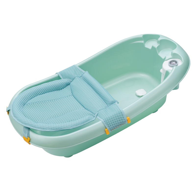 DuDi/青蛙嘟迪 婴童浴盆宝宝洗澡盆婴幼儿感温浴盆可坐可躺澡盆新生儿大号儿童沐浴盆配护脊浴网套装 绿色