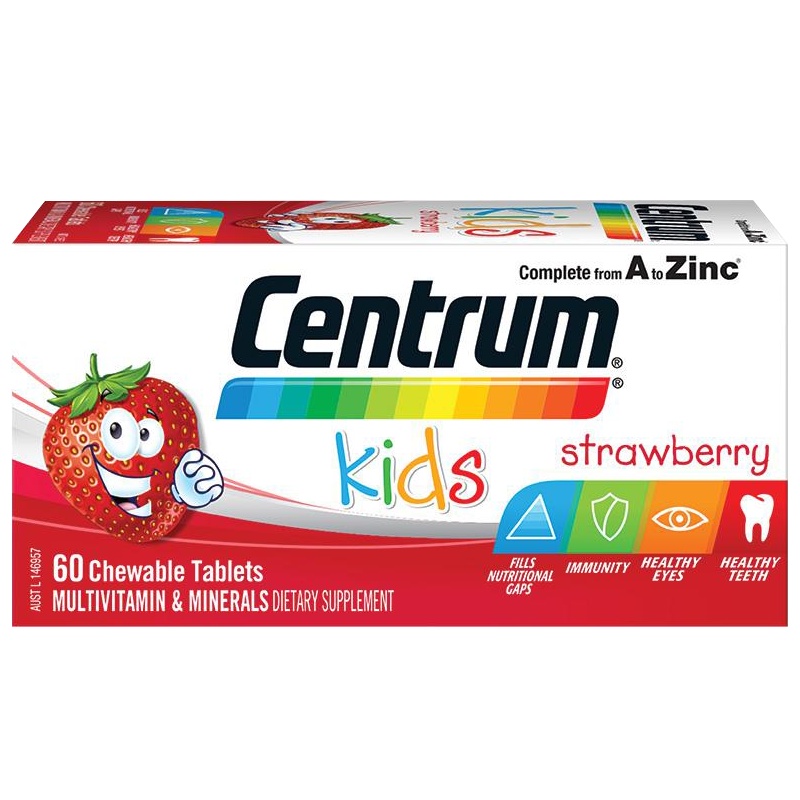Centrum善存儿童复合维生素咀嚼片 草莓味 60片/盒 儿童营养保健品 补钙铁锌片 富含多种维生素 澳洲进口