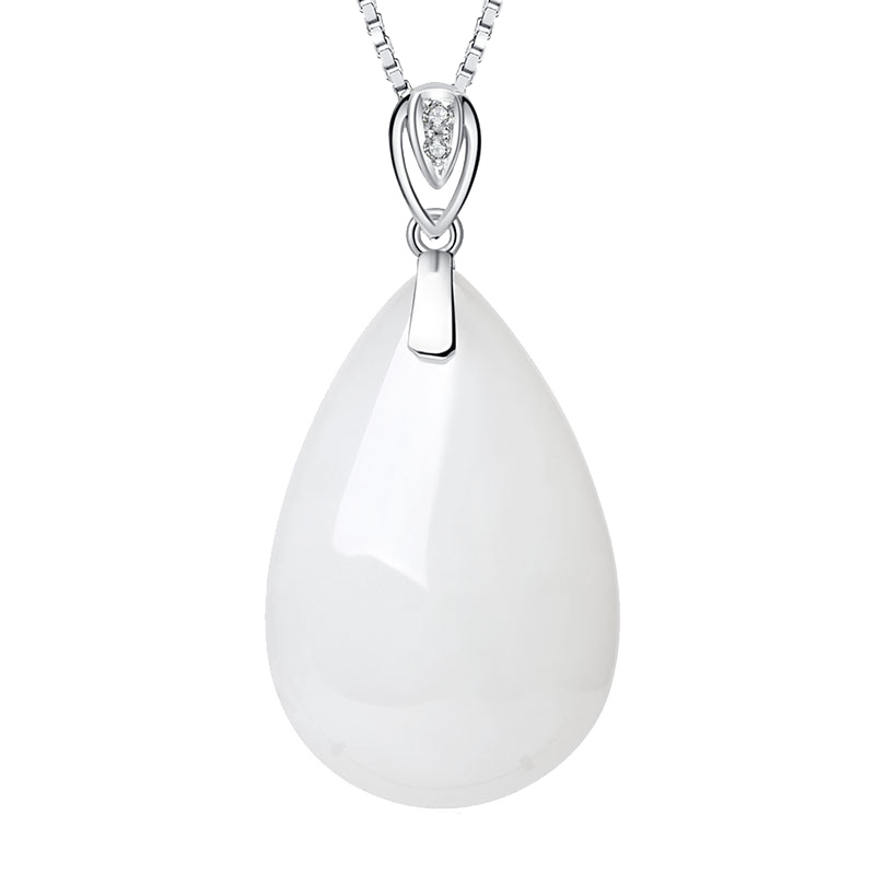 印象眸 和田玉白玉水滴吊坠 18k金镶玉玉石吊坠 附送证书