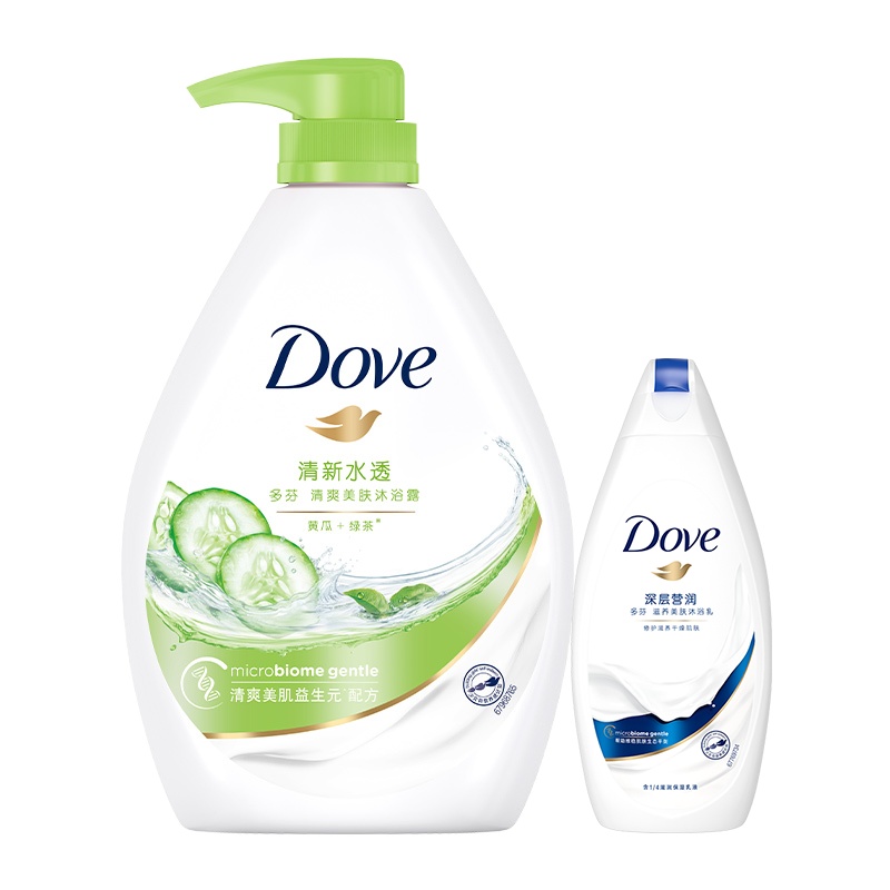 多芬(DOVE)沐浴乳清透水润1KG+深层营润沐浴乳300g[联合利华] 各种肤质成人适用 (新老包装随机发货)