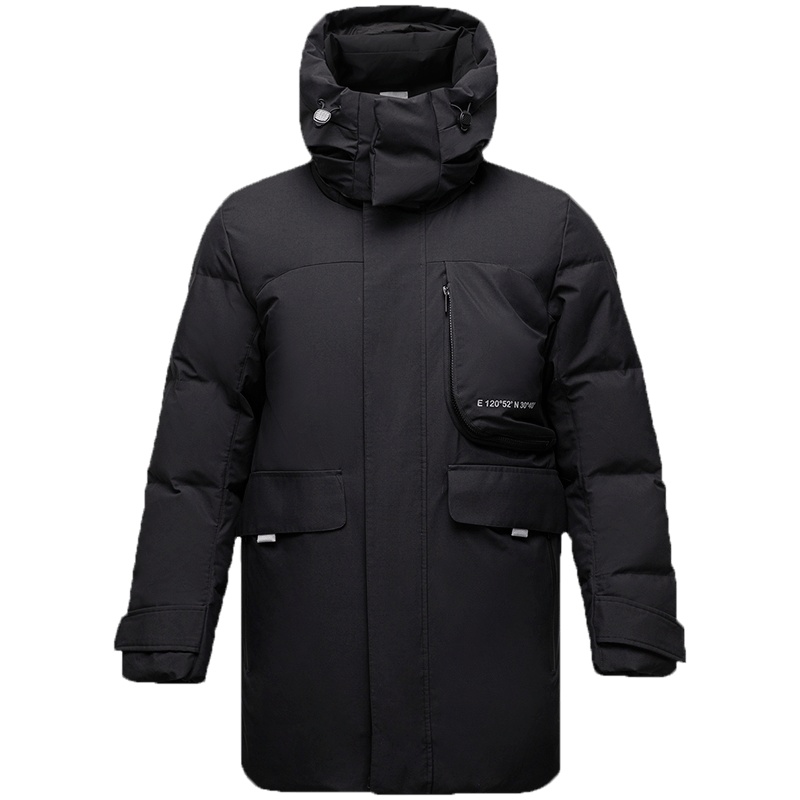 李宁中长款中羽绒服男士新款男装连帽可拆卸上衣冬季运动服