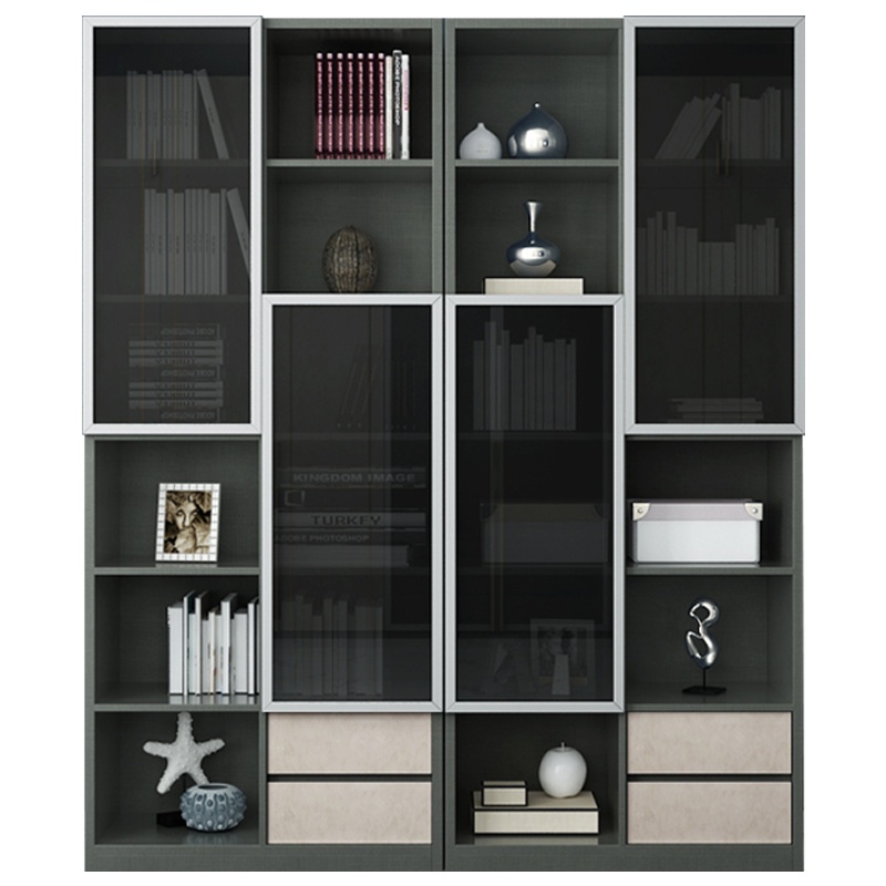 三圣 书柜书房书架文件柜简约现代落地置物架带玻璃门储物收纳柜