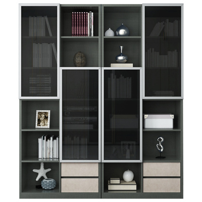 三圣 书柜书房书架文件柜简约现代落地置物架带玻璃门储物收纳柜