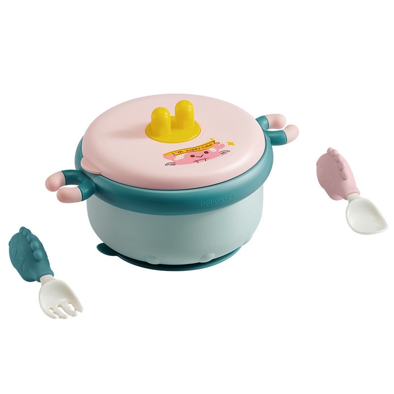 babycare婴儿辅食碗注水保温吸盘碗儿童餐具套装儿童碗防摔防烫 四件套 塔斯曼蓝