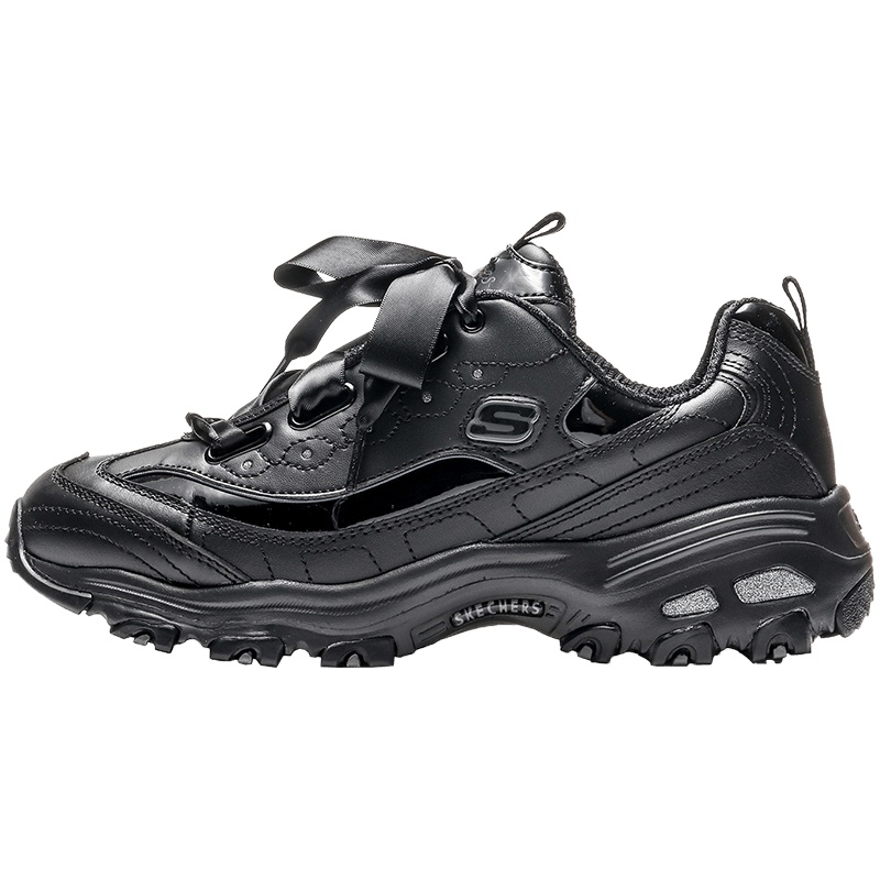 【自营】斯凯奇女鞋熊猫鞋2019新款时尚蝴蝶结松糕厚底老爹运动鞋11976/B BK