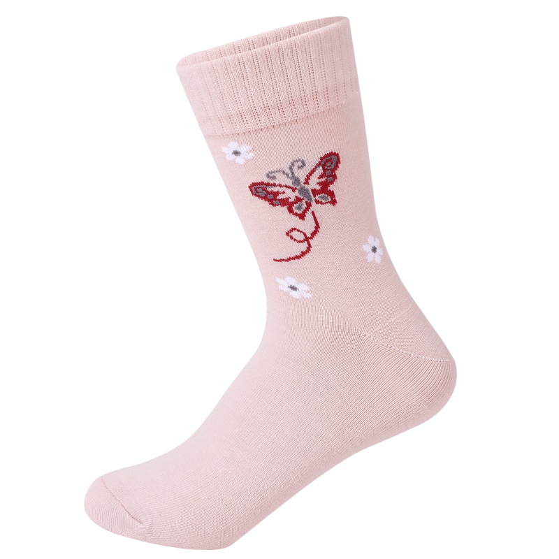 浪莎袜子女士中老年中高筒纯棉春秋初冬季厚款舒适透气蝴蝶提花休闲袜2双