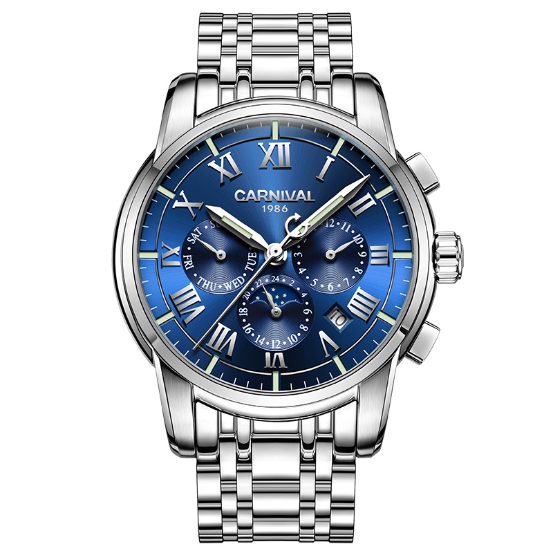 瑞士嘉年华Carnival新款全自动机械表 男士高清夜光手表男表精钢运动荧光防水腕表时尚休闲夜光表8799G