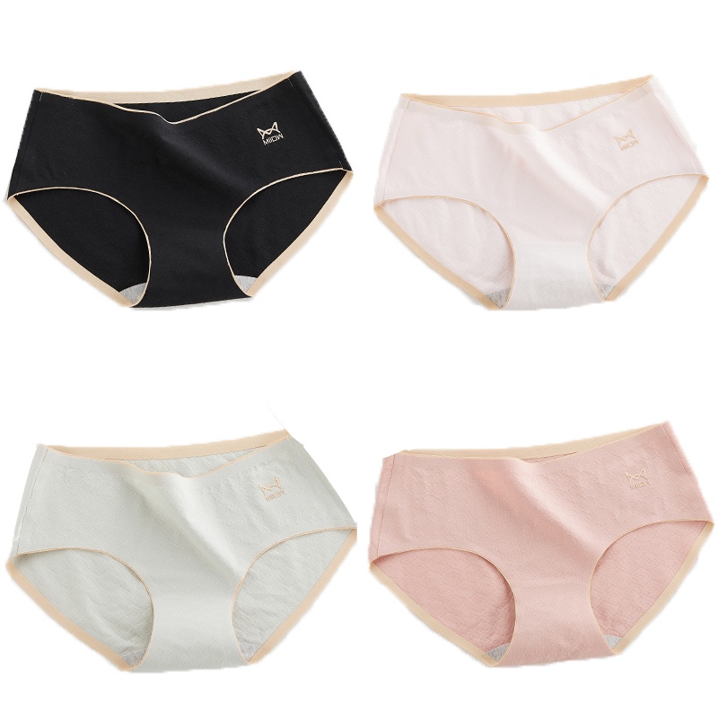 猫人4条装中腰女士内裤抗菌内裤裆透气无痕三角裤短裤
