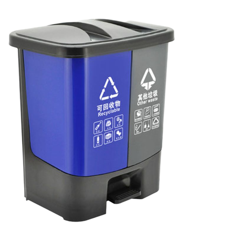 户外脚踏加厚双桶垃圾桶干湿分类大小号垃圾箱 40L双桶(蓝+灰)(可回收物+其他垃圾)
