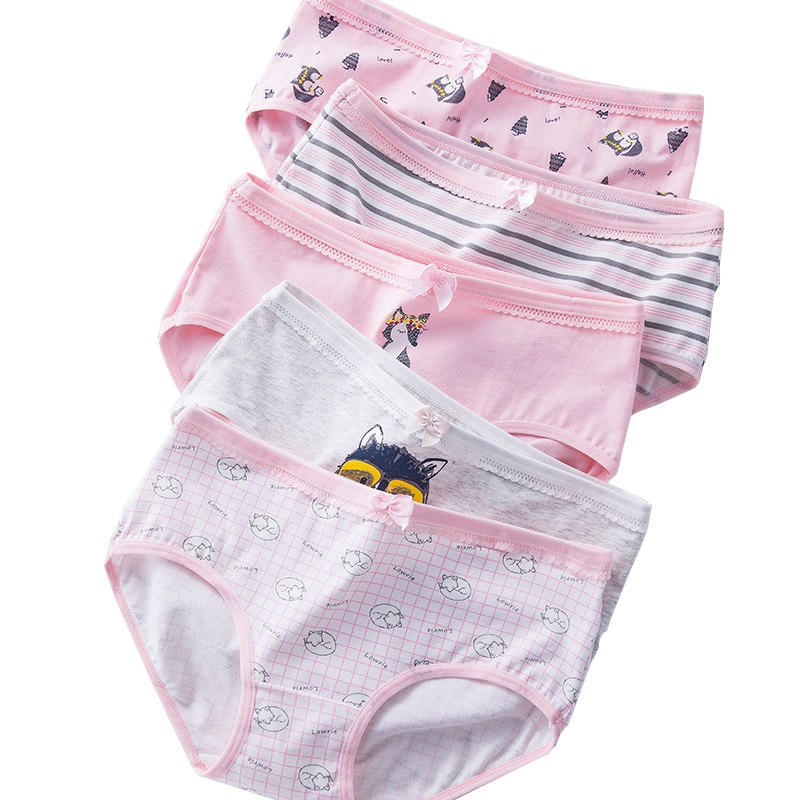 浪莎5条内裤女 纯棉无痕三角裤头 日系少女全棉抗菌裆 中腰女士新款