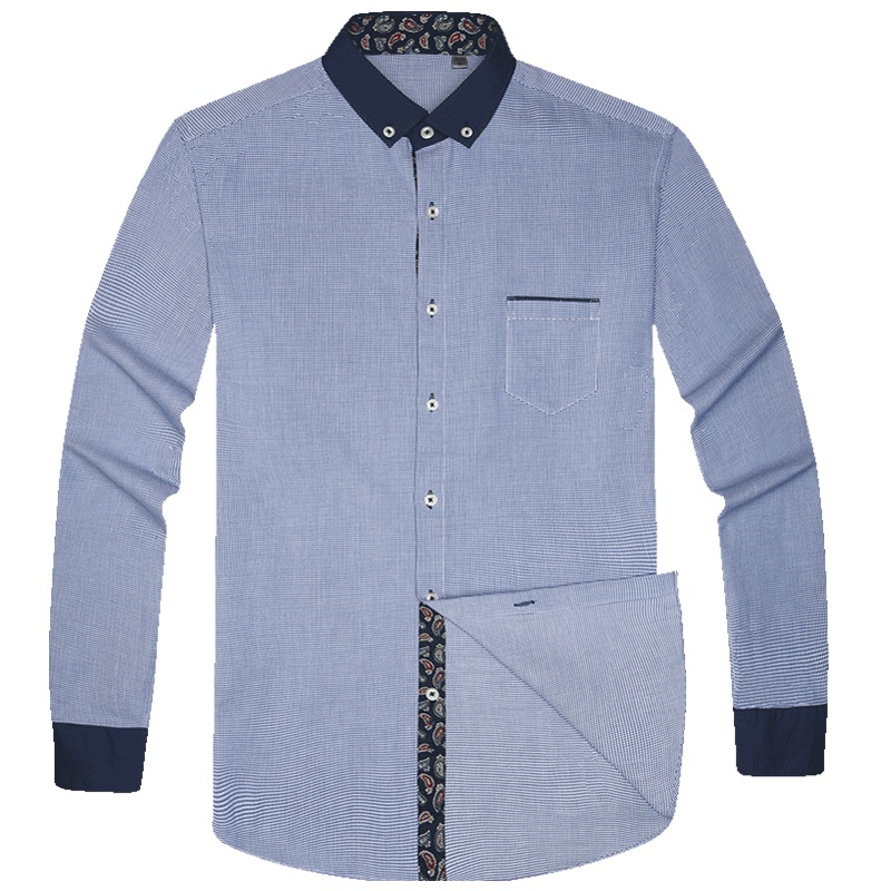 HODO红豆男装 男士长袖衬衫 商务休闲扣领撞色提花全棉修身长袖衬衫男