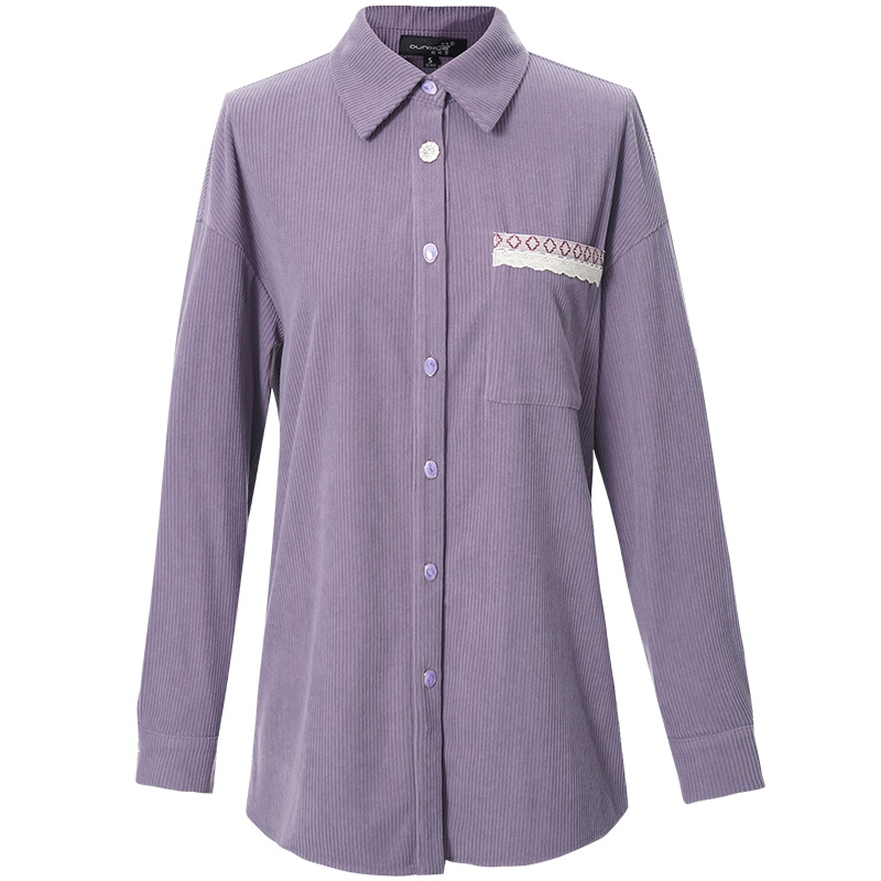 OUNIXUE欧昵雪 | [灯芯绒宽松衬衣]秋冬季减龄翻领上衣中长款长袖女士外套