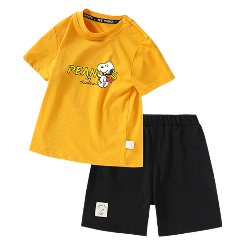 史努比童装儿童短袖套装夏季新款男女童t恤短裤中小童半袖外出衣服