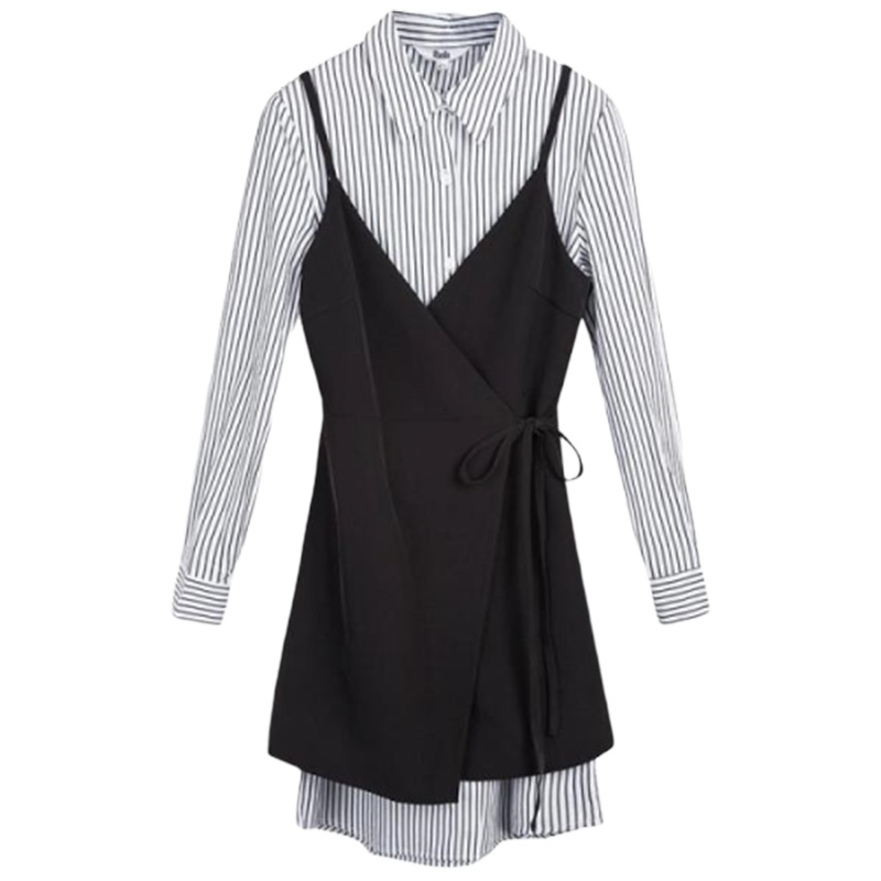 拉夏贝尔本命年连衣裙女法式小众春夏季新款韩版收腰洋气条纹适合拍照裙子20011673