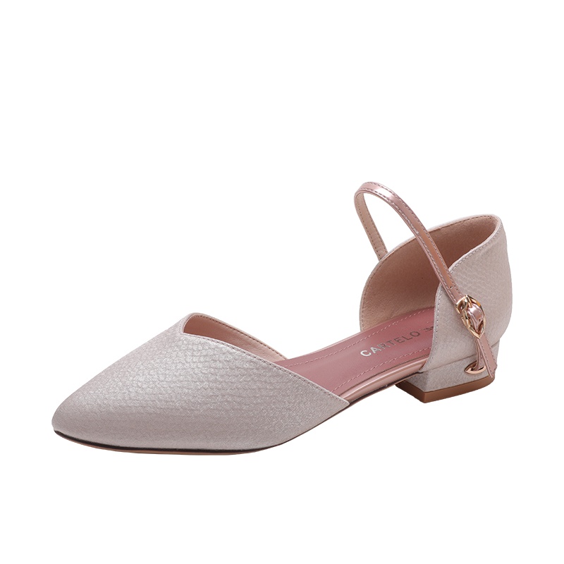 卡帝乐鳄鱼(CARTELO)19春季款中空浅口女鞋尖头低跟罗马风格婚鞋伴娘鞋女单鞋
