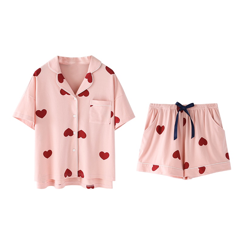 乌拉拉公主睡衣女夏开衫套装爱心粉色可爱甜美家居服短袖棉质居家