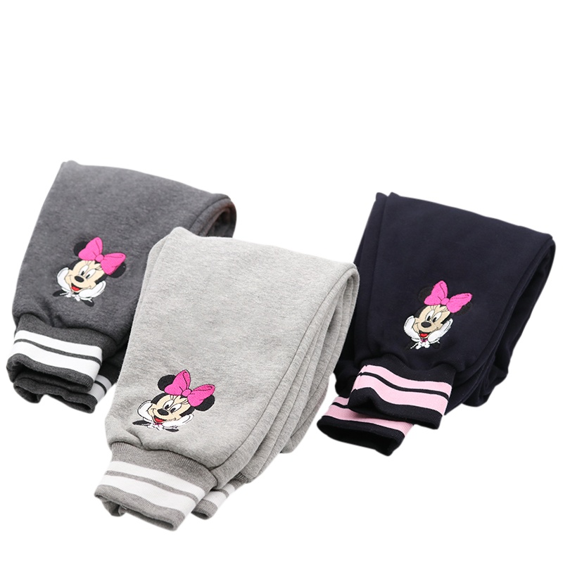 迪士尼宝宝女童打底裤加绒秋冬外穿加厚一体绒大童12-15岁儿童黑色薄绒裤子110~150