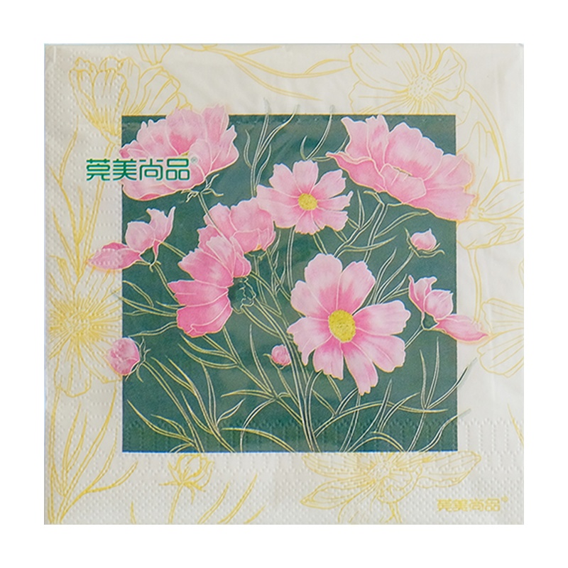 莞美尚品花开富贵格桑梅朵彩色餐巾纸原生木浆纸巾三层加厚便携装2包