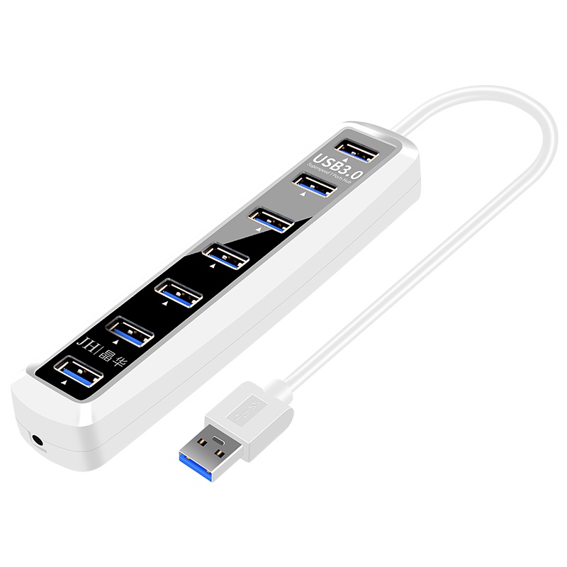 晶华 USB3.0高速扩展器分线器多口笔记本台式电脑外接一拖七多功能接口拓展坞hub集线器延长白色0.2米 Z432A
