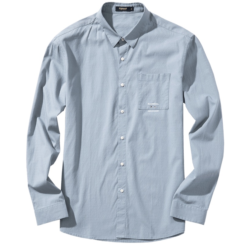 千纸鹤纯色衬衫2019春季时尚韩版青年男士商务休闲长袖10073