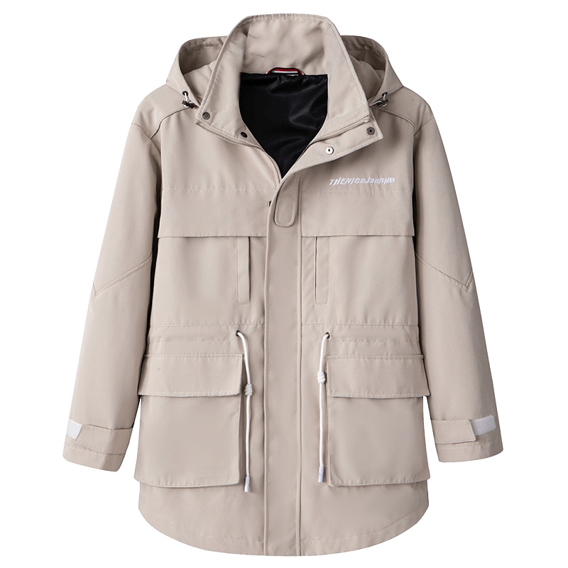 雪中飞春秋季风衣男中长款潮牌男士外套休闲男装韩版白带连帽夹克