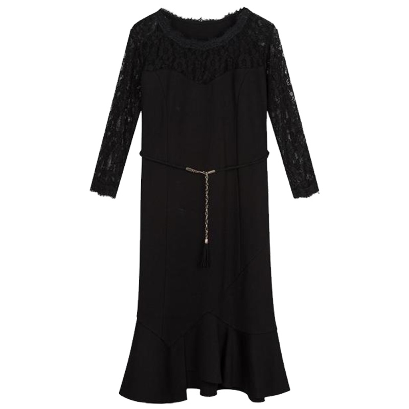 【热卖】女神范礼服裙2019秋季新款黑色蕾丝显瘦鱼尾裙长袖中长款连衣裙子