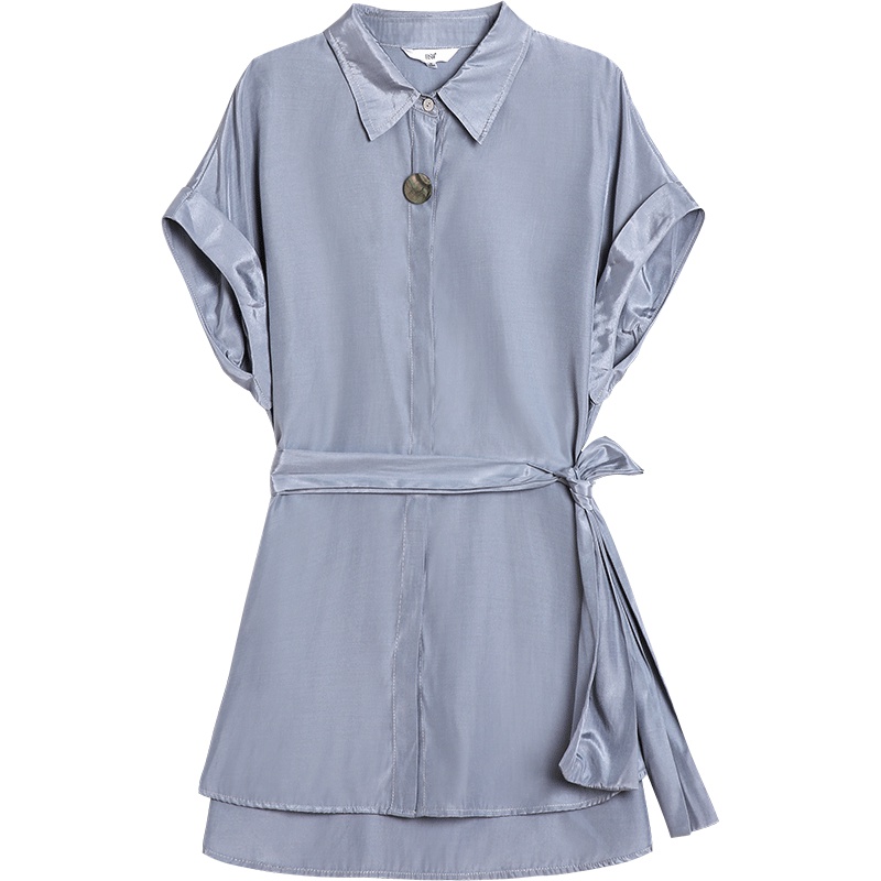 OSA欧莎衬衫女2019新款夏收腰上衣短袖设计感小众不规则洋气衬衣