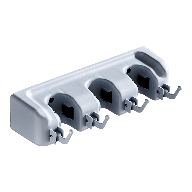 冰禹 BY-5084 多功能魔术塑料拖把架打孔壁挂式卡座挂钩拖布架扫把沥水收纳挂架 5挂6勾灰色