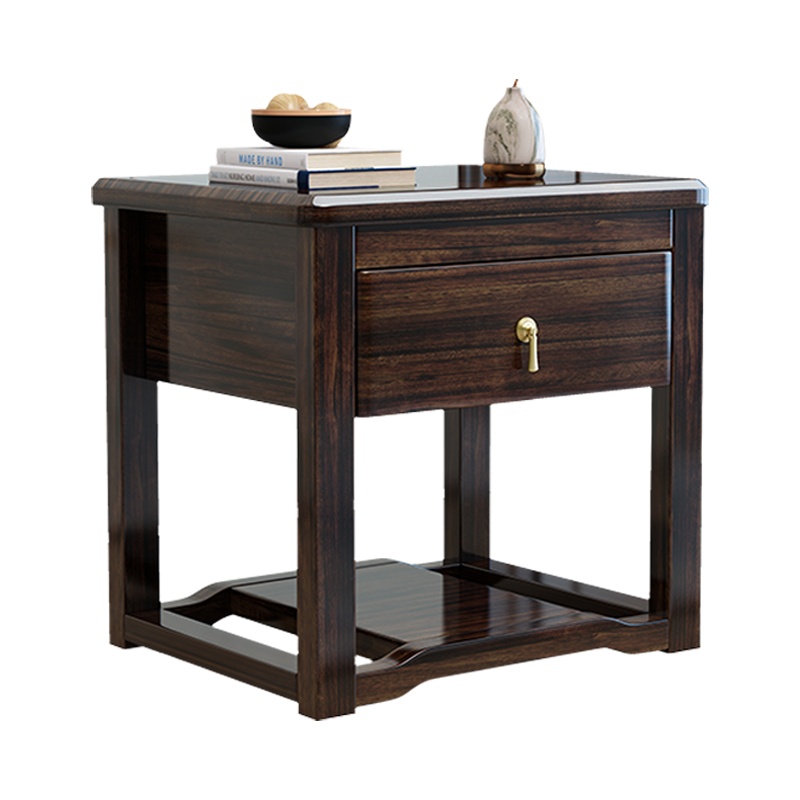 月影梳桐新中式实木床头柜简约现代轻奢乌金木多功能储物收纳床边小柜边柜