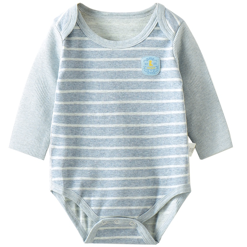 童泰新款婴儿春秋长袖包屁衣3-18个月男女宝宝套头连体衣条纹爬服