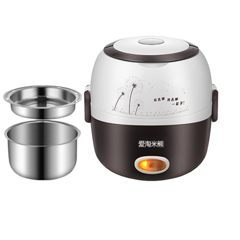 电热饭盒双层可插电加热保温桶蒸煮便携式上班族 1人 封后 咖啡色双层+袋子餐具