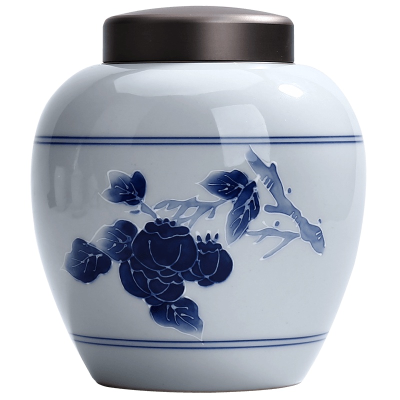 領藝 茶叶罐陶瓷手工手绘仿古青花茶罐大号小号密封罐存储物 柿柿如意茶叶罐（大）