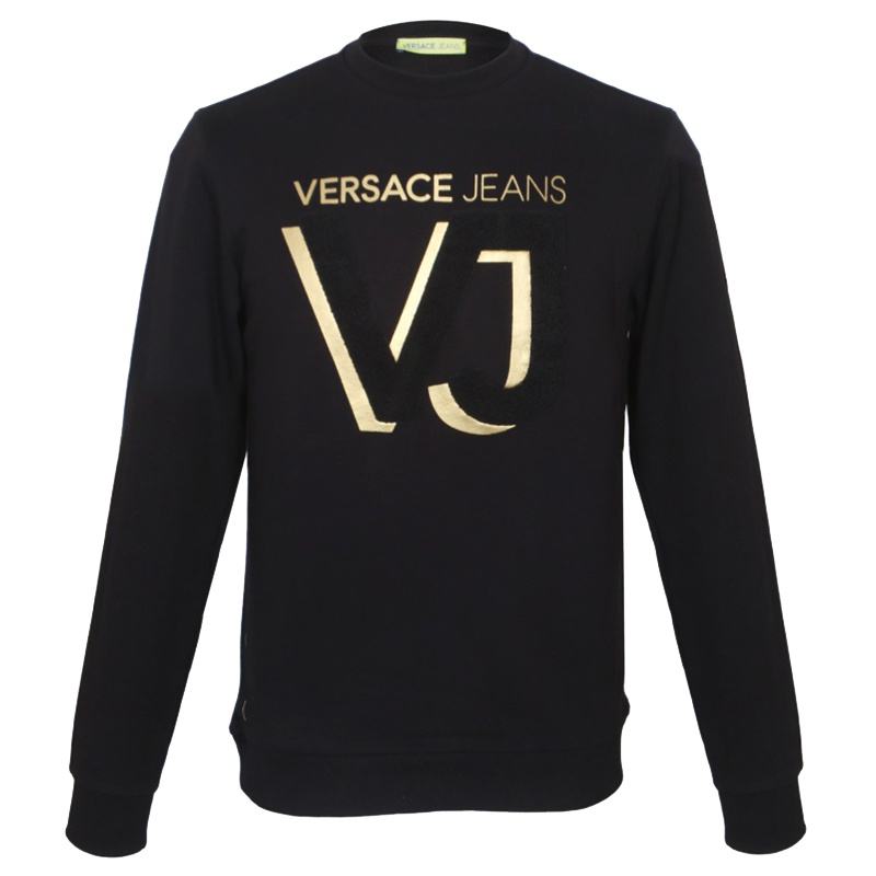 VERSACE JEANS 男士黑色棉质套头无帽卫衣B7GSA7FO 36604 Y6A