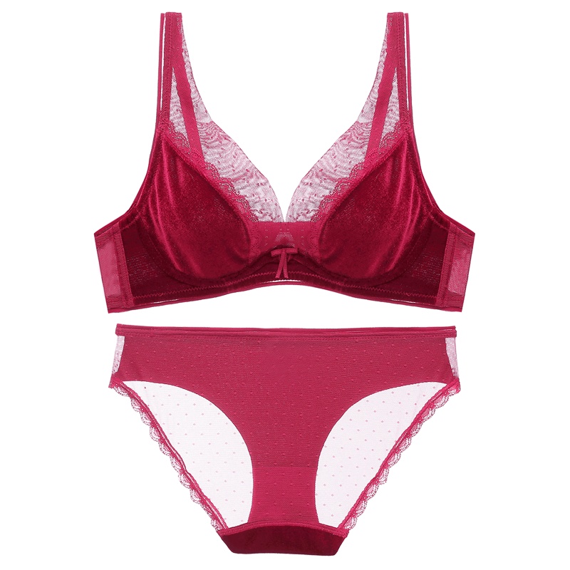 都市丽人高贵蕾丝拼接复古天鹅绒聚拢轻柔女士内衣胸罩文胸套装2件装2B8120