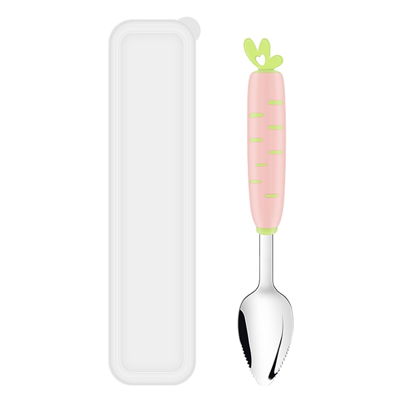 运智贝刮果泥勺不锈钢宝宝水果泥挖勺儿童餐具刮苹果泥辅食勺_小兔款刮果泥勺绿