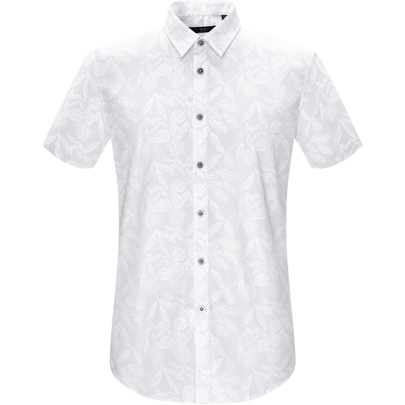 HLA海澜之家休闲印花短袖衬衫舒适透气短衬男HNECJ2E153A